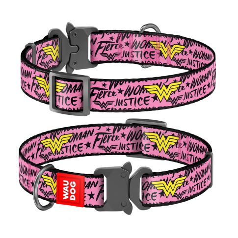 Waudog Wonder Woman Pattern Metal Fastex Dog Nylon collar