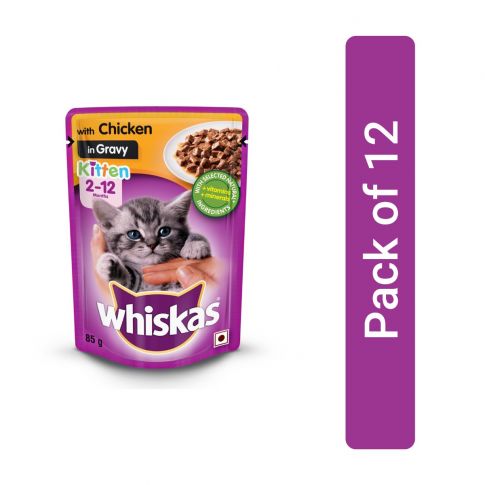 Whiskas Chicken in Gravy Kitten (2-12 months) Wet Cat Food - 85 gm (Pack Of 12)