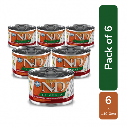 Farmina N&D Grain Free Pumpkin Chicken & Pomegranate Mini Breed Starter Wet Dog Food - 140 gm (6 Cans)