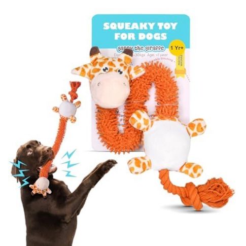 Barkbutler Garry The Giraffe Soft Squeaky Plush Dog Toy, Orange