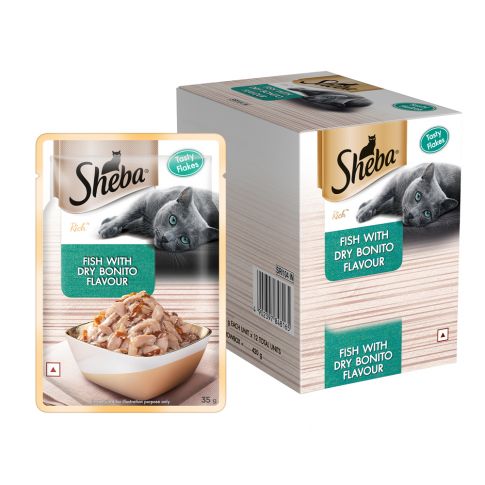 Sheba Rich Fish with Dry Bonito Flake Premium Wet Cat Food - 35 gm (Pack Of 12)
