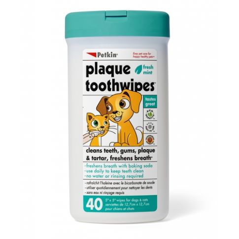 Petkin Plaque Fresh Mint Toothwipes For Dog/Cat - 40 Wipes (12.7 x12.7 cm)