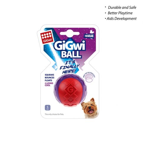 GiGwi Ball Squeaky Dog Toy - Red/Purple