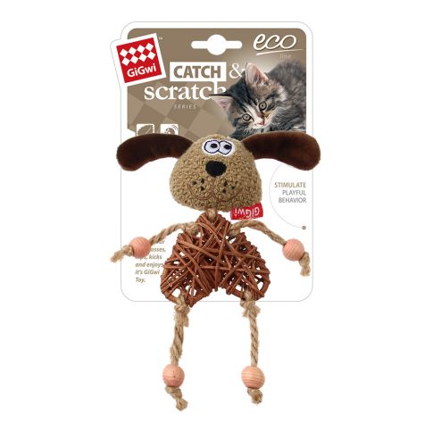 GiGwi Eco Line Catch & Scratch Cat Toy - Dog (with Catnip/Rattan/Wood/Plush)