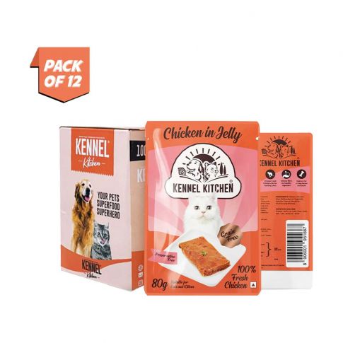 Kennel Kitchen Grain Free Chicken in Jelly Kitten/Adult Wet Cat Food - 80 gm (Pack Of 12)