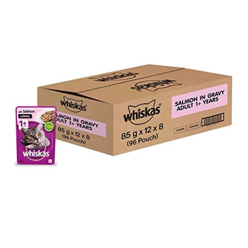Whiskas Adult (+1 year) Salmon in Gravy Wet Cat Food - 85 gm (Pack Of 96)
