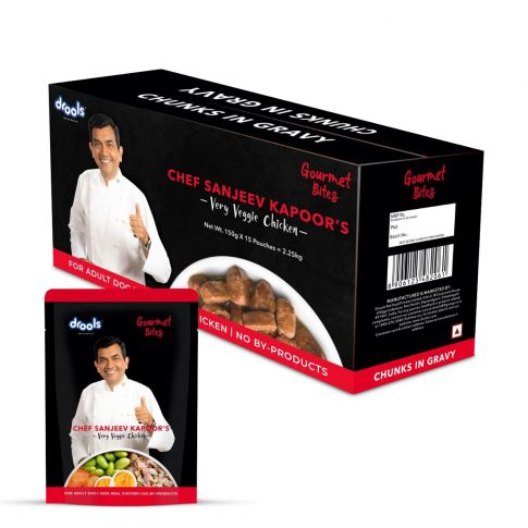 Drools Gourmet Bites Chicken Chunks in Gravy, Adult Wet Dog Food, Sanjeev Kapoor's Recipe - 150g (Pack of 15)