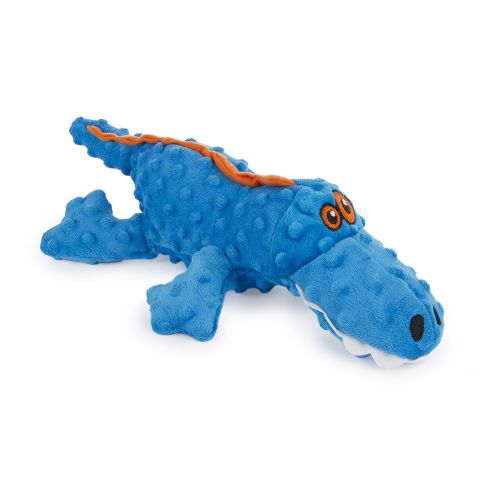 Godog Gators With Chew Guard Technology Durable Plush Squeaker Dog Toy Blue - Large