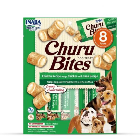 Inaba Churu Bites Chicken Recipe Wraps - Chicken With Tuna Filling  Dog Treat - 96 gm 