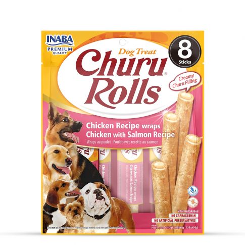 Inaba Churu Roll Dog Chicken Recipe Wraps Chicken With Salmon Recipe Meaty Dog Treat - 96 gm