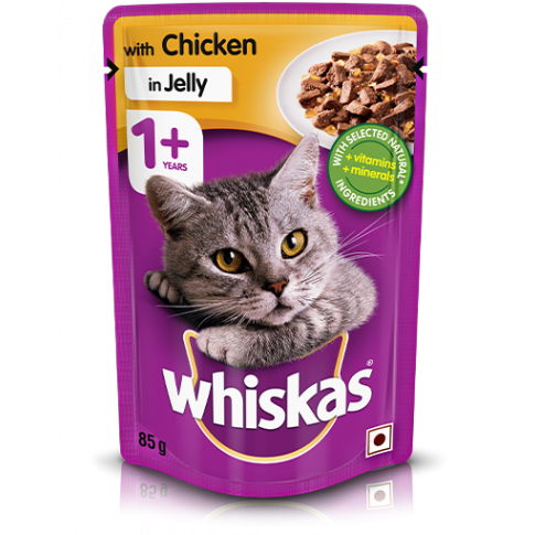 Whiskas Chicken in Jelly Adult (1+ year) Wet Cat Food - 85 gm (Pack Of 12)