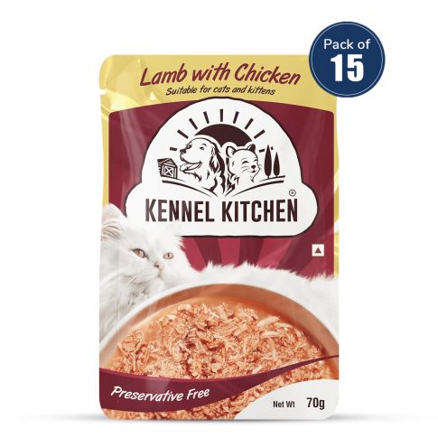Kennel Kitchen Lamb With Chicken Shreds In Gravy Kitten Adult Wet Cat Food Pack Of 15