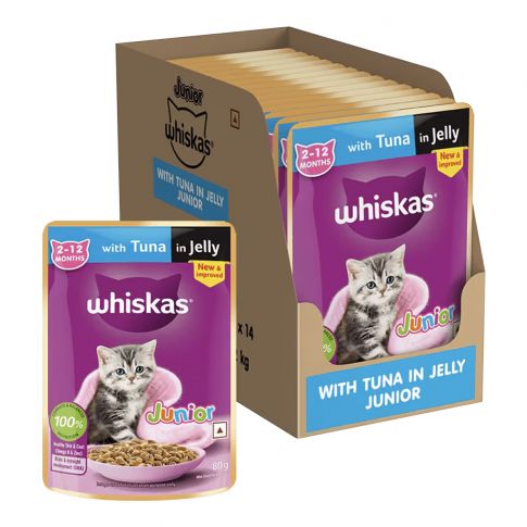 Whiskas Kitten (2-12 months) Wet Cat Food, Tuna in Jelly, 14 Pouches (14 x 80g)
