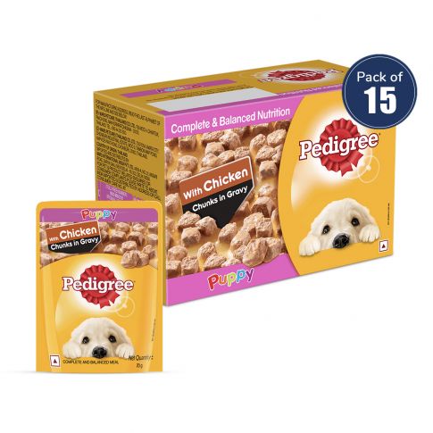 Pedigree Chicken Chunks in Gravy Puppy Wet Dog Food - 70 gm Pouch (Pack Of 15)