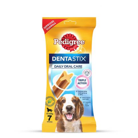 Pedigree Dentastix Medium Breed (10-25 kg) Oral Care Dog Treat Weekly Pack (7 Sticks) Dog Dental Treat - 180 gm
