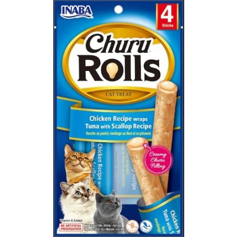 Inaba Churu Rolls Chicken Recipe Wraps Tuna With Scallop Recipe Cat Treat - 96 Gm