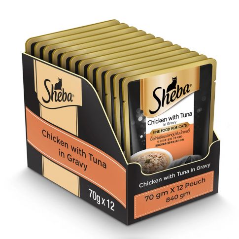 Sheba Premium Wet Cat Food - Chicken With Tuna In Gravy (Adult 1+)  (70g x 12 Pouches)