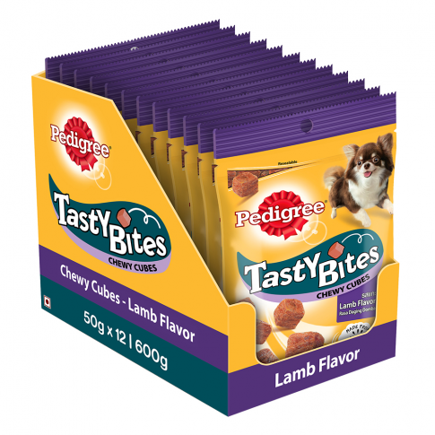 Pedigree Tasty Bites Lamb Flavour Chewy Cubes Dog Meaty Treat - 50 gm (Pack Of 12)
