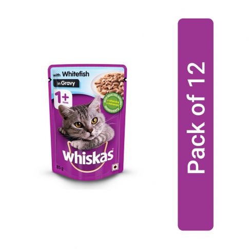 Whiskas Whitefish in Gravy Adult (1+ year) Wet Cat Food - 85 gm (Pack Of 12)