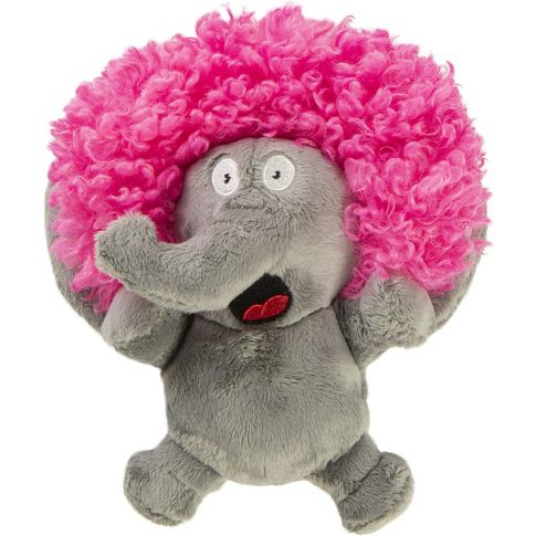 GoDog Silent Squeak Crazy Hairs Elephant with Chew Guard Technology Durable Plush Dog Toy - Small