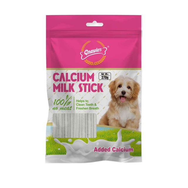 Gnawlers Calcium Milk Sticks No Meat with Added Calcium Dog Dental Treat - 270 gm