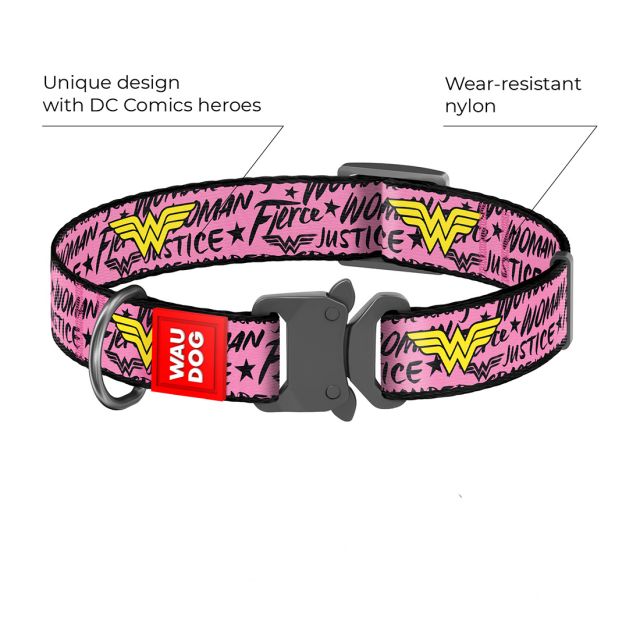 Waudog Wonder Woman Pattern Metal Fastex Nylon Dog collar (15 mm) XSmall (23-35 cm)