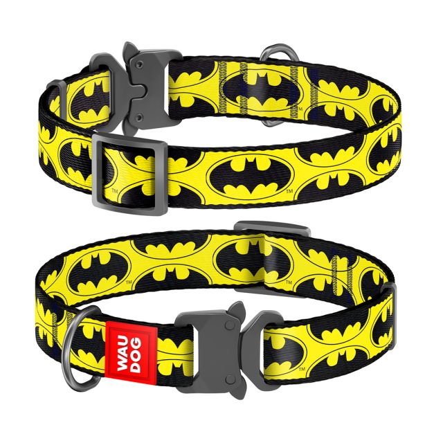Waudog Nylon Dog Collar With Metal Fastex-Buckle -"Batman Logo" Pattern
