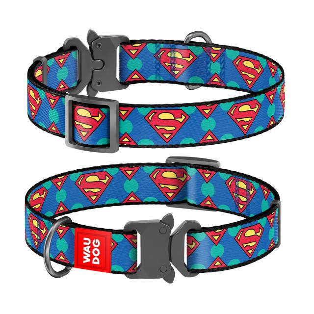 Waudog Nylon Dog Collar With Metal Fastex-Buckle -"Superman Logo" Pattern
