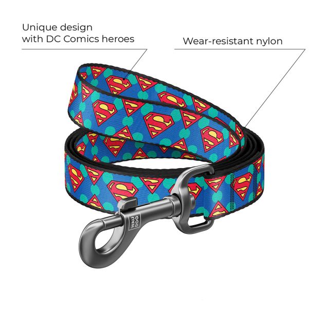 Waudog Superman Logo Nylon Dog Leash (15 mm) Small - 122 cm