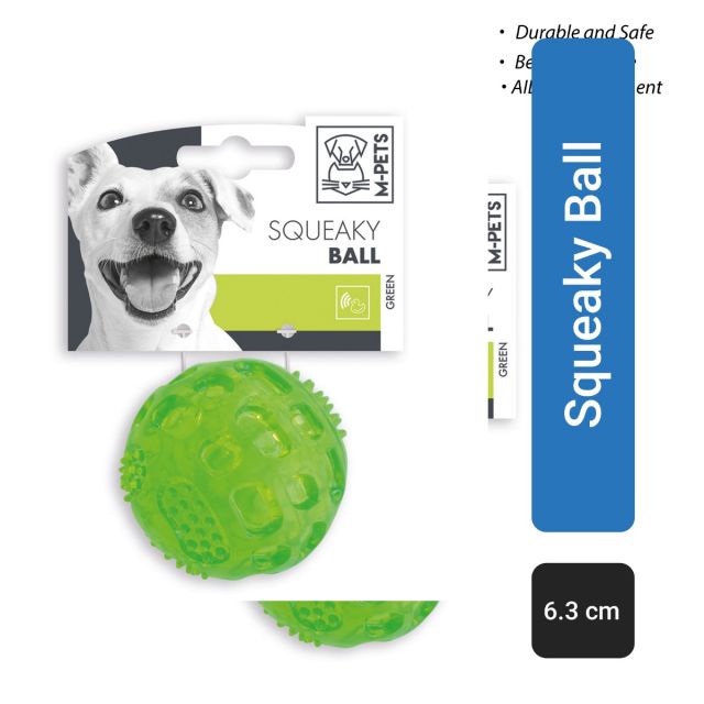 M-Pets Squeaky Ball Fetch Dog Toy Green - 6.3 cm