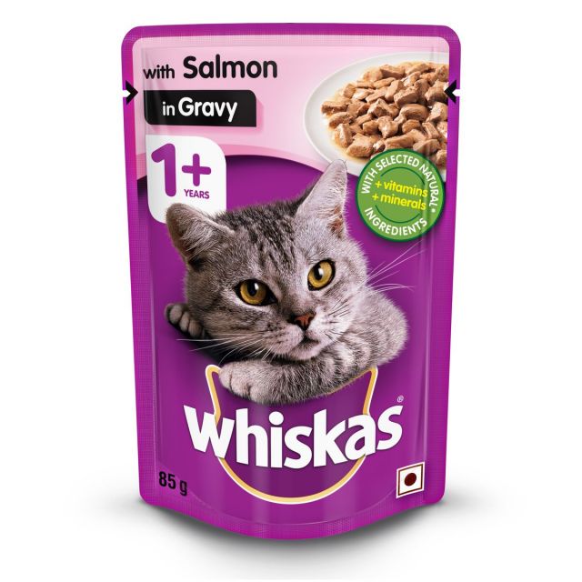 Whiskas Adult (+1 year) Salmon in Gravy Wet Cat Food - 85 gm