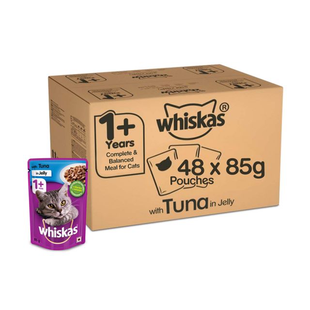 Whiskas Adult (+1 year) Tuna in Jelly Wet Cat Food - 85 gm (Pack Of 48)