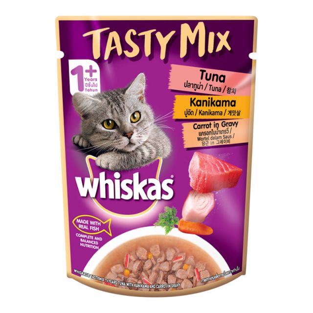 Whiskas Tasty Mix Tuna with Kanikama & Carrot in Gravy Adult (1+ year) Wet Cat Food - 70 gm Pouch
