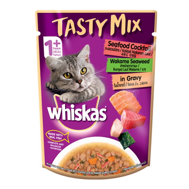 Whiskas Tasty Mix Seafood Cocktail Wakame Seaweed in Gravy Adult (1+ year) Wet Cat Food - 70g Pouch