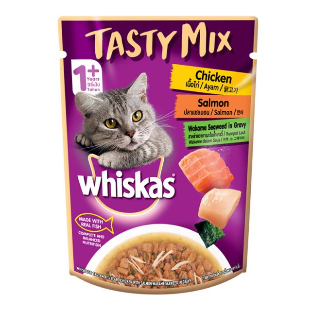 Whiskas Adult (1+ year) Tasty Mix Wet Cat Food Chicken With Salmon Wakame Seaweed in Gravy 