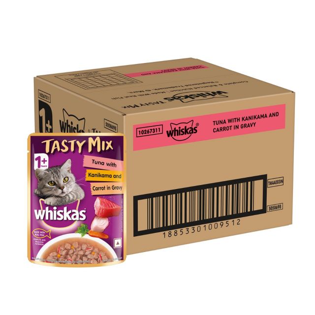 Whiskas Tasty Mix Tuna with Kanikama & Carrot in Gravy Adult (1+ year) Wet Cat Food - 28 x 70 gm Pouch