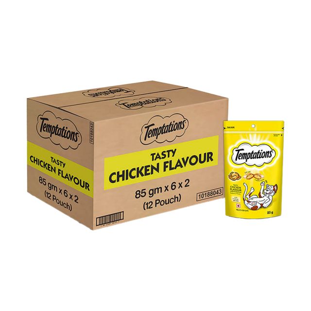 Temptations Tasty Chicken Flavour Cat Treat 85 gm (Pack Of 12)