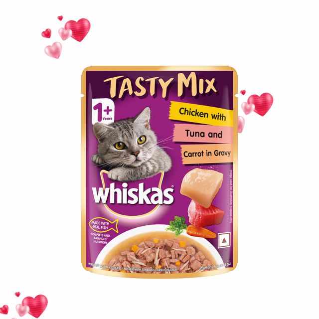 Whiskas Tasty Mix Chicken With Tuna And Carrot in Gravy Adult (1+ year) Wet Cat Food - 70g Pouch