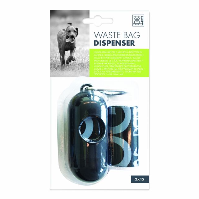 M-Pets Waste Bag Dispenser Black With 15 Bags (Set Of 2)