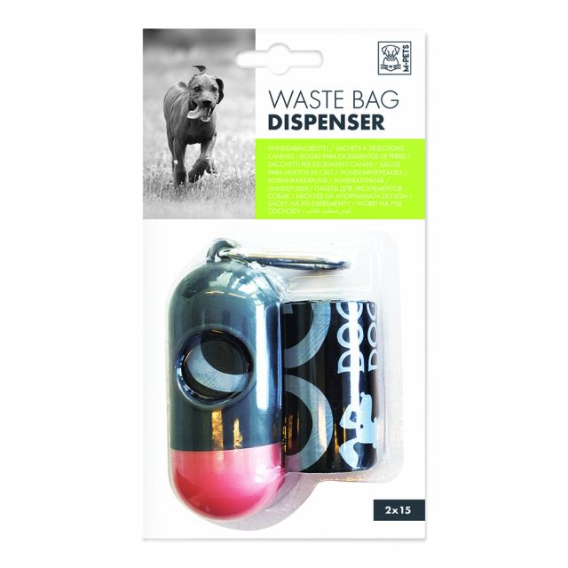 M-Pets Waste Bag Dispenser Assorted Color With 15 Bags (Set Of 2)