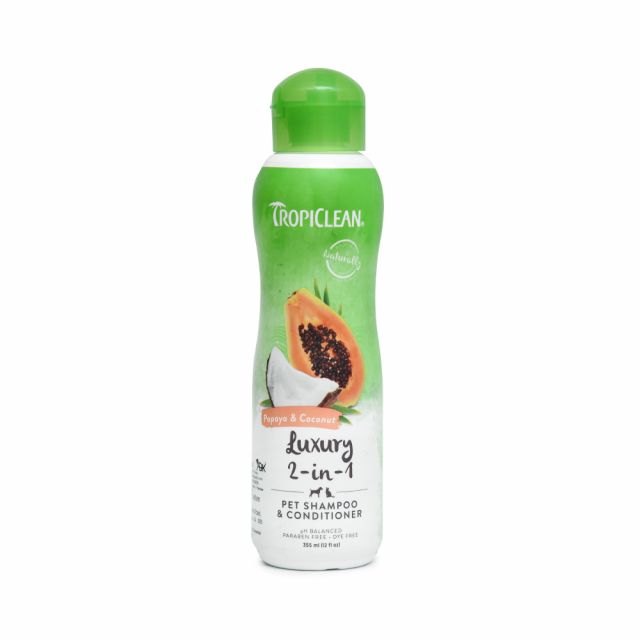Tropiclean Papaya & Coconut 2 in 1 Dog Shampoo & Conditioner - 355 ml