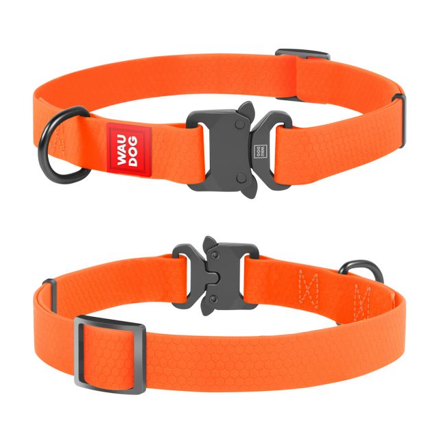 Waudog Waterproof Metal Fastex Dog Collar (20 mm) Small (24-40 cm) - Orange