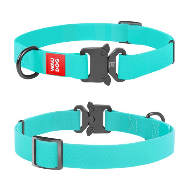 Waudog Waterproof Glow In Dark Metal Fastex Dog Collar (15 mm) XSmall (23-35 cm) - Menthol