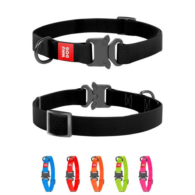 Waudog Waterproof Metal Fastex Dog Collar (15 mm) XSmall (23-35 cm) - Black