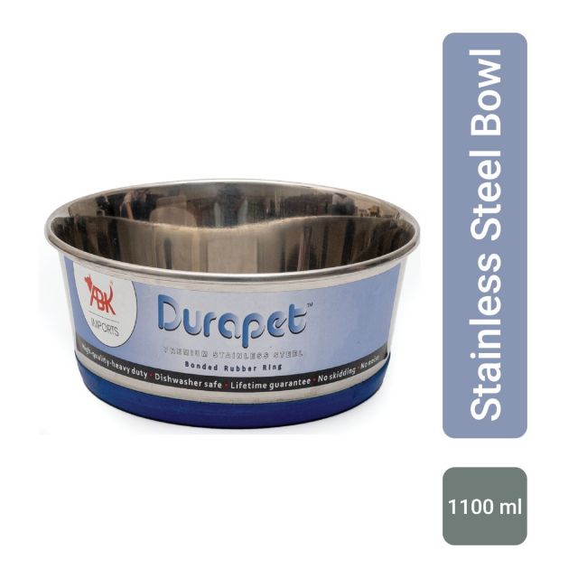 Durapet Steel Bowl with Silicone Bonding at Bottom For Dog - 1100 ml