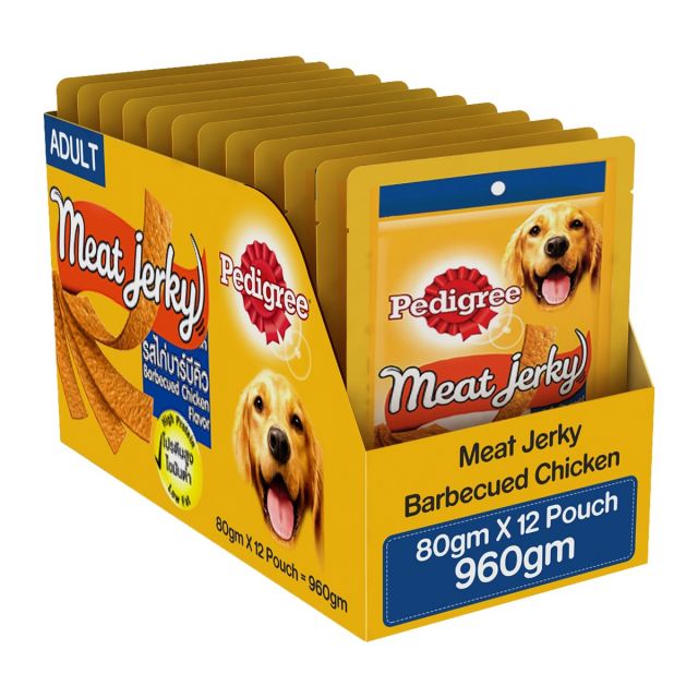 Pedigree Meat Jerky Barbecued Chicken Adult Dog Meaty Treat - 80 gm (Pack Of 12)