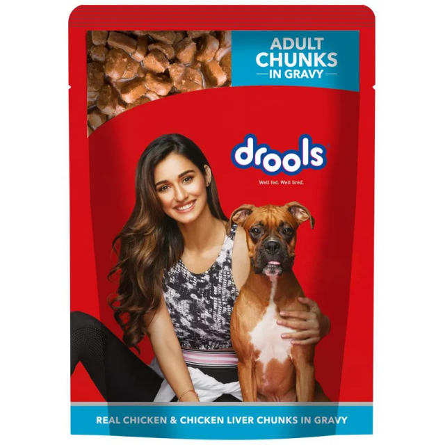 Drools Real Chicken & Chicken Liver Chunks in Gravy Adult Wet Dog Food - 150 gm	