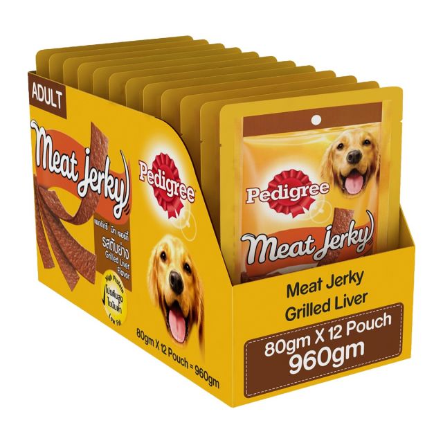 Pedigree Meat Jerky Grilled Liver Adult Dog Meaty Treat - 80 gm (Pack Of 12)