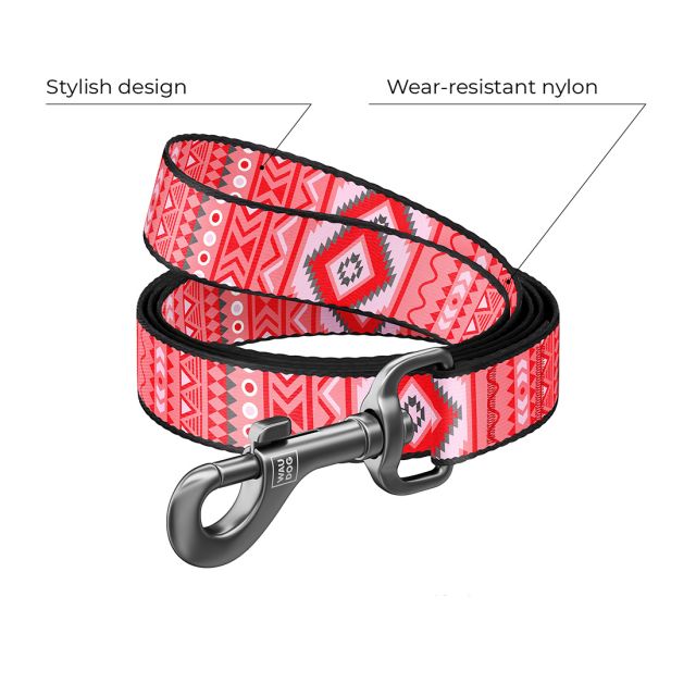 Waudog Etno Red Pattern Nylon Dog Leash (15 mm) Small - 122 cm