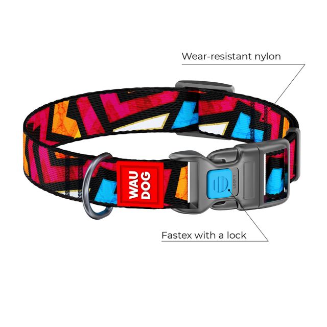 Waudog Graffiti Pattern Plastic Fastex Nylon Dog Collar (20 mm) Small (24-40 cm)